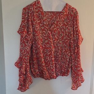 Max Studio Red and White Floral Blouse